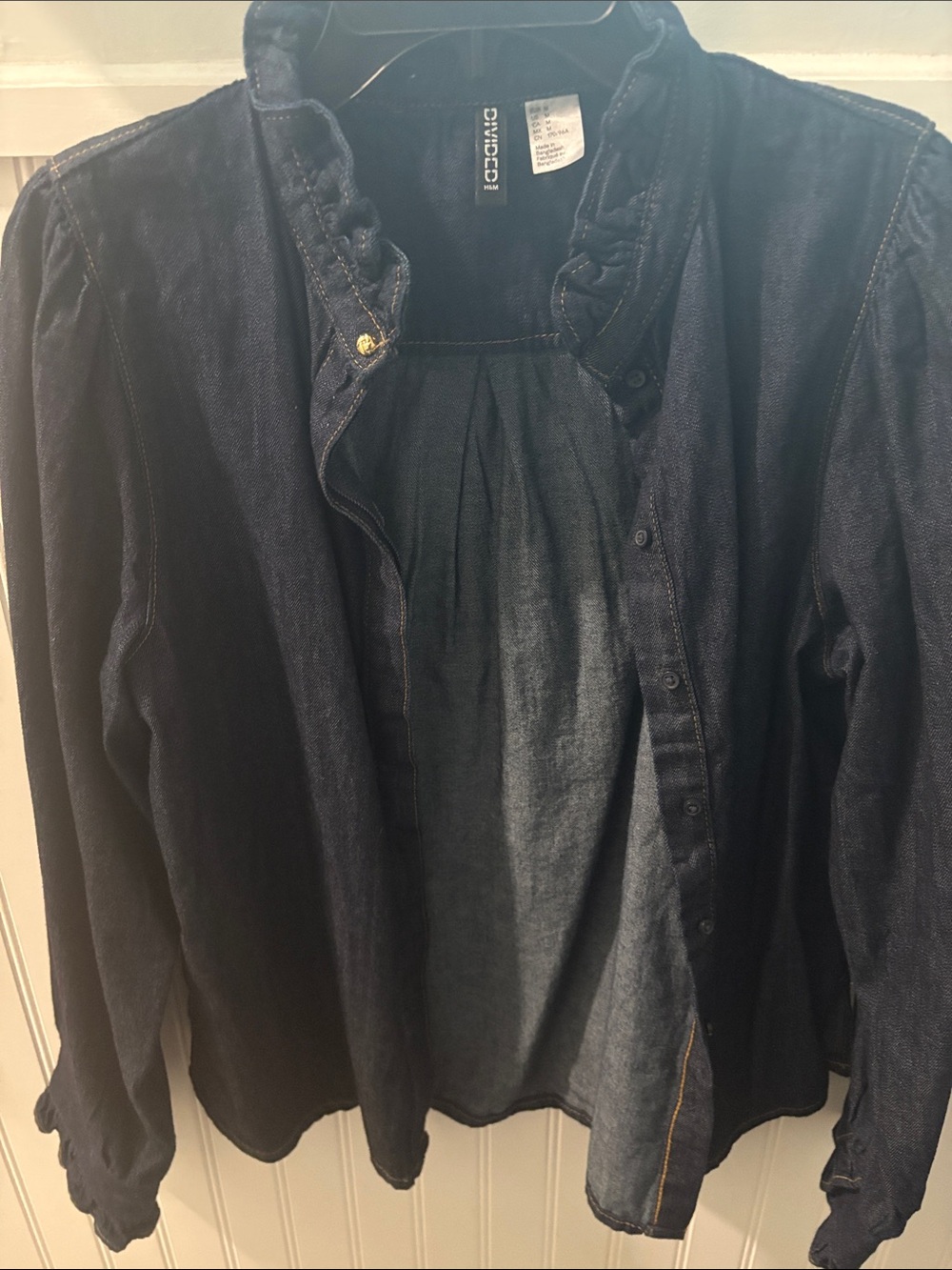 H & M Dark Denim Ruffle detail Button-Front Shirt M